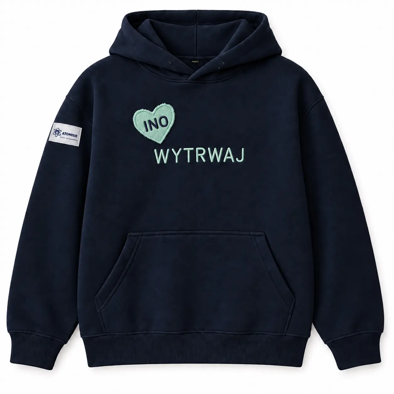Granatowa bluza z kapturem INO WYTRWAJ z haftem