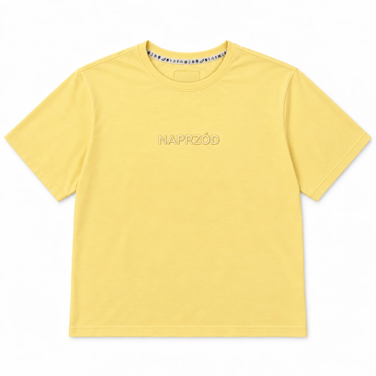 Pastelowo cytrynowy t-shirt Regular z haftem NAPRZÓD