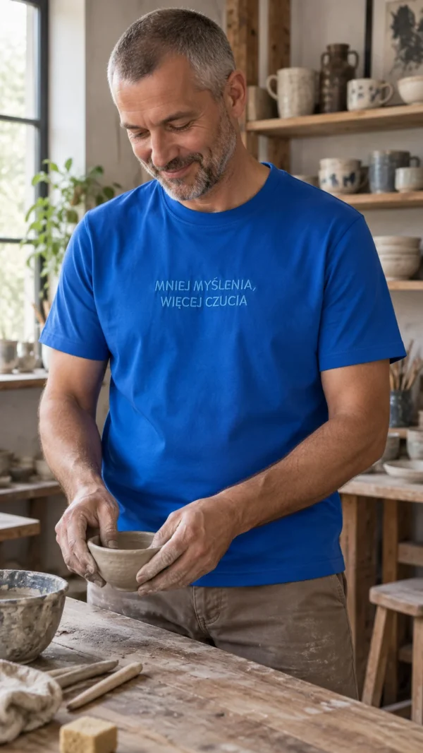 T-Shirt Koszulka Kobaltowa „Mniej Myślenia, Więcej Czucia”